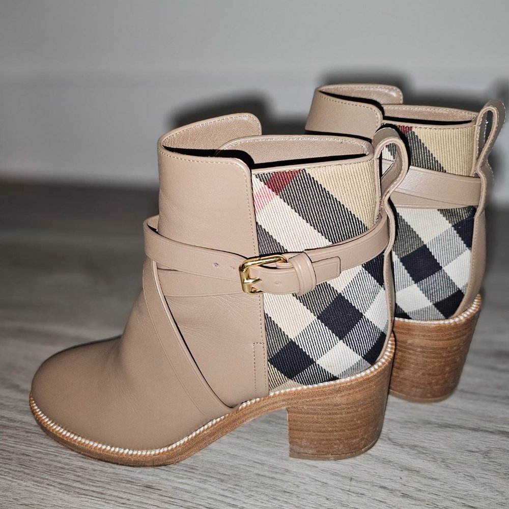 Burberry Pryle House Check Leather Ankle Boots Beige US Womens Size 6.5/7 EUS 37 - Picture 13 of 15
